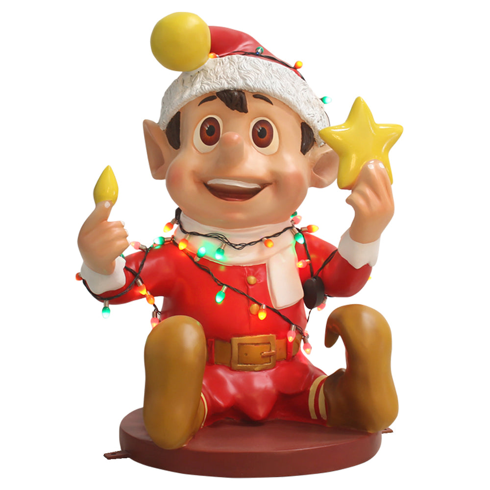 playing santa elf with lights red