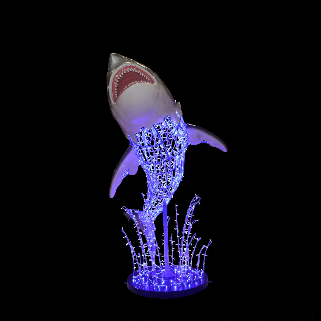 Illuminated Shark On Water Splash Statue