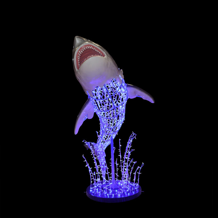 Illuminated Shark On Water Splash Statue