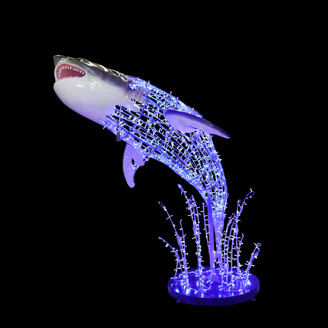 Illuminated Shark On Water Splash Statue