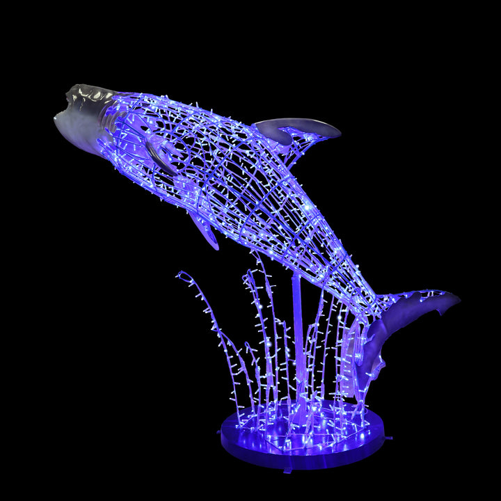Illuminated Shark On Water Splash Statue