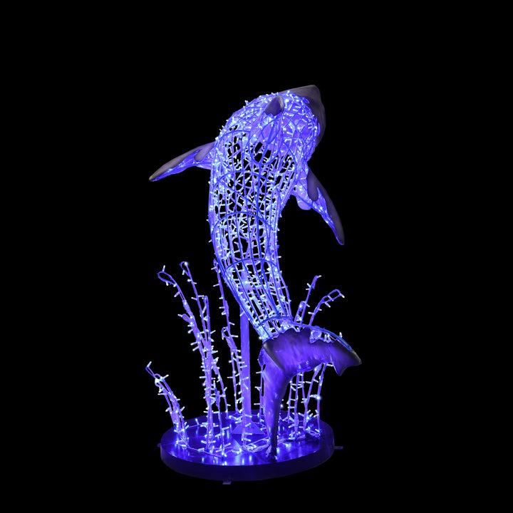Illuminated Shark On Water Splash Statue