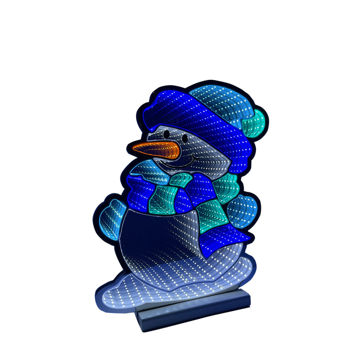 Infinity Blue Christmas Snowman With Wooden Base (40cm or 60cm)