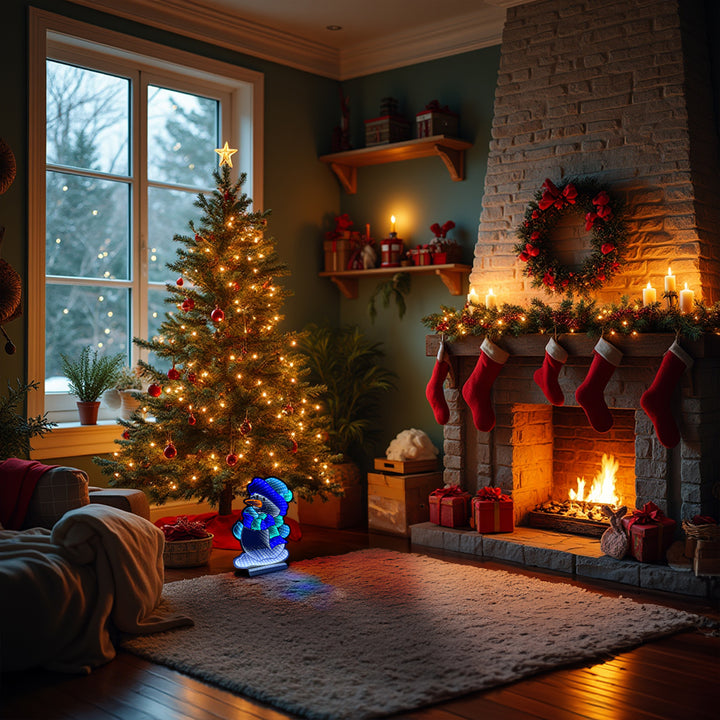 Infinity Blue Christmas Snowman With Wooden Base (40cm or 60cm)