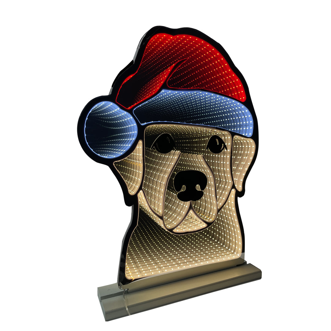 40cm Infinity Light Christmas Dog With Wooden Base