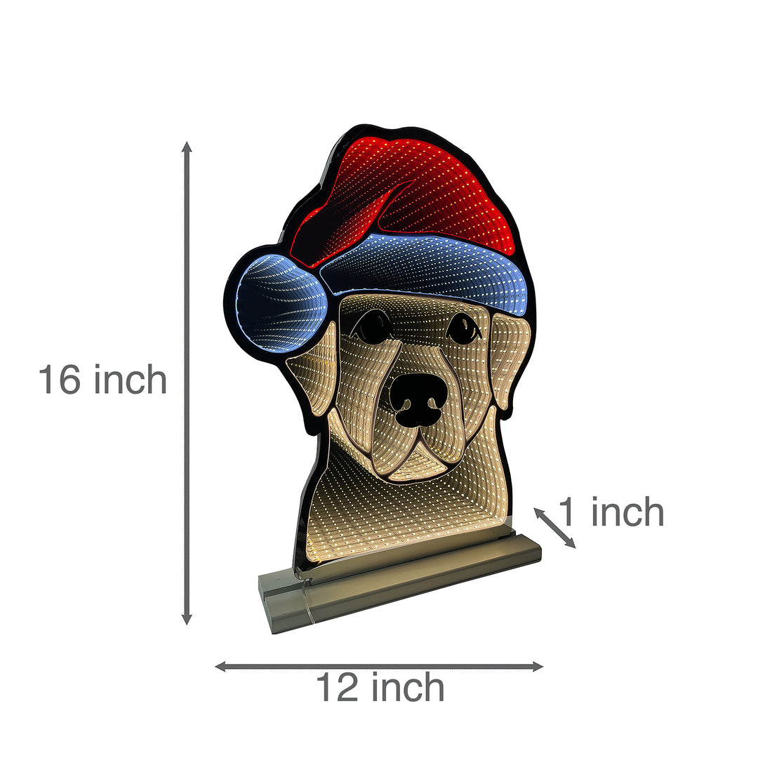 40cm Infinity Light Christmas Dog With Wooden Base