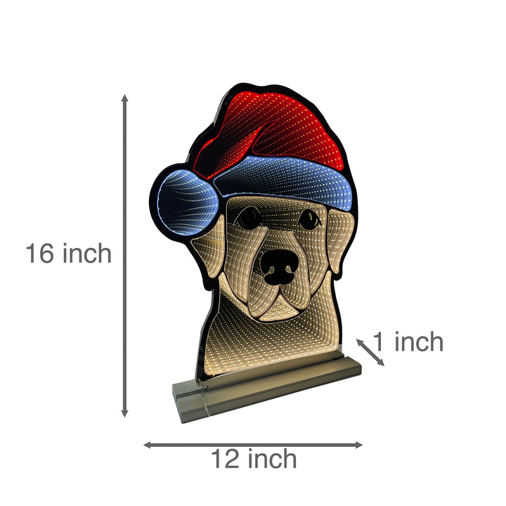 40cm Infinity Light Christmas Dog With Wooden Base