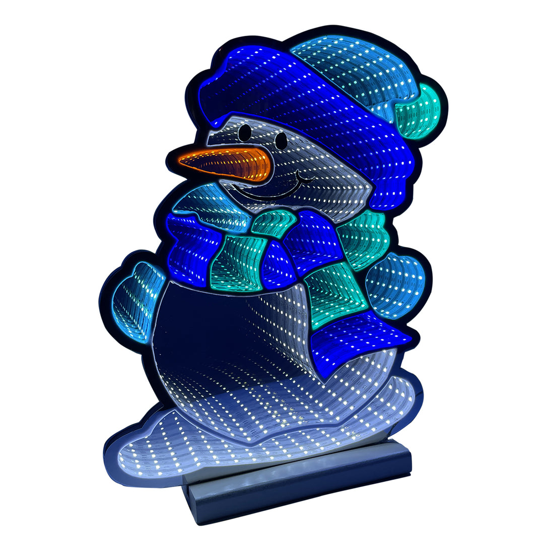 Infinity Blue Christmas Snowman With Wooden Base (40cm or 60cm)