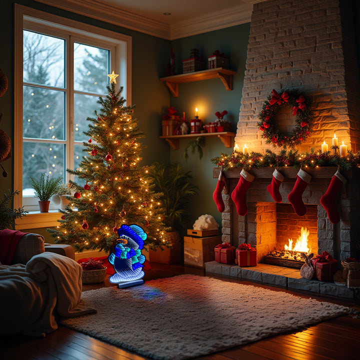 Infinity Blue Christmas Snowman With Wooden Base (40cm or 60cm)