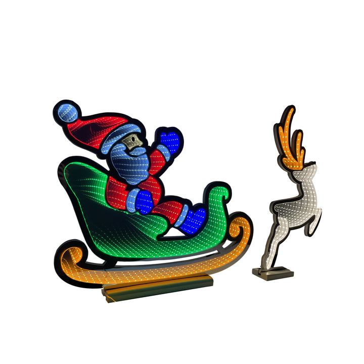 75cm Infinity Christmas Sleigh With Santa And Deer With Wooden Base