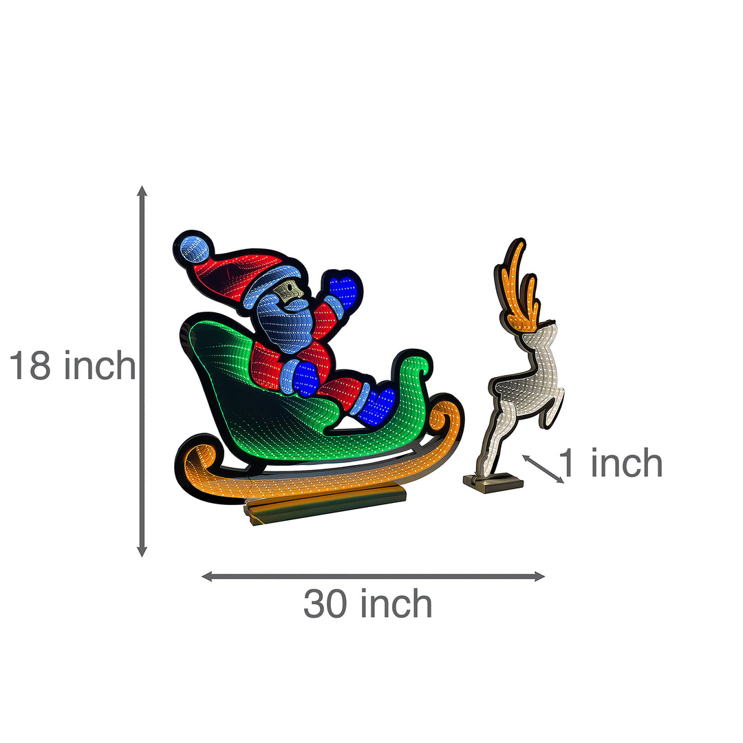 75cm Infinity Christmas Sleigh With Santa And Deer With Wooden Base