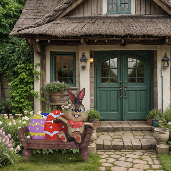 Easter Egg Bench with Easter Bunny