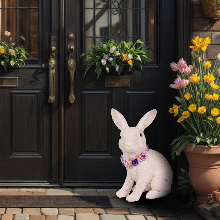 Easter White Bunny with Floral Necklace Statue