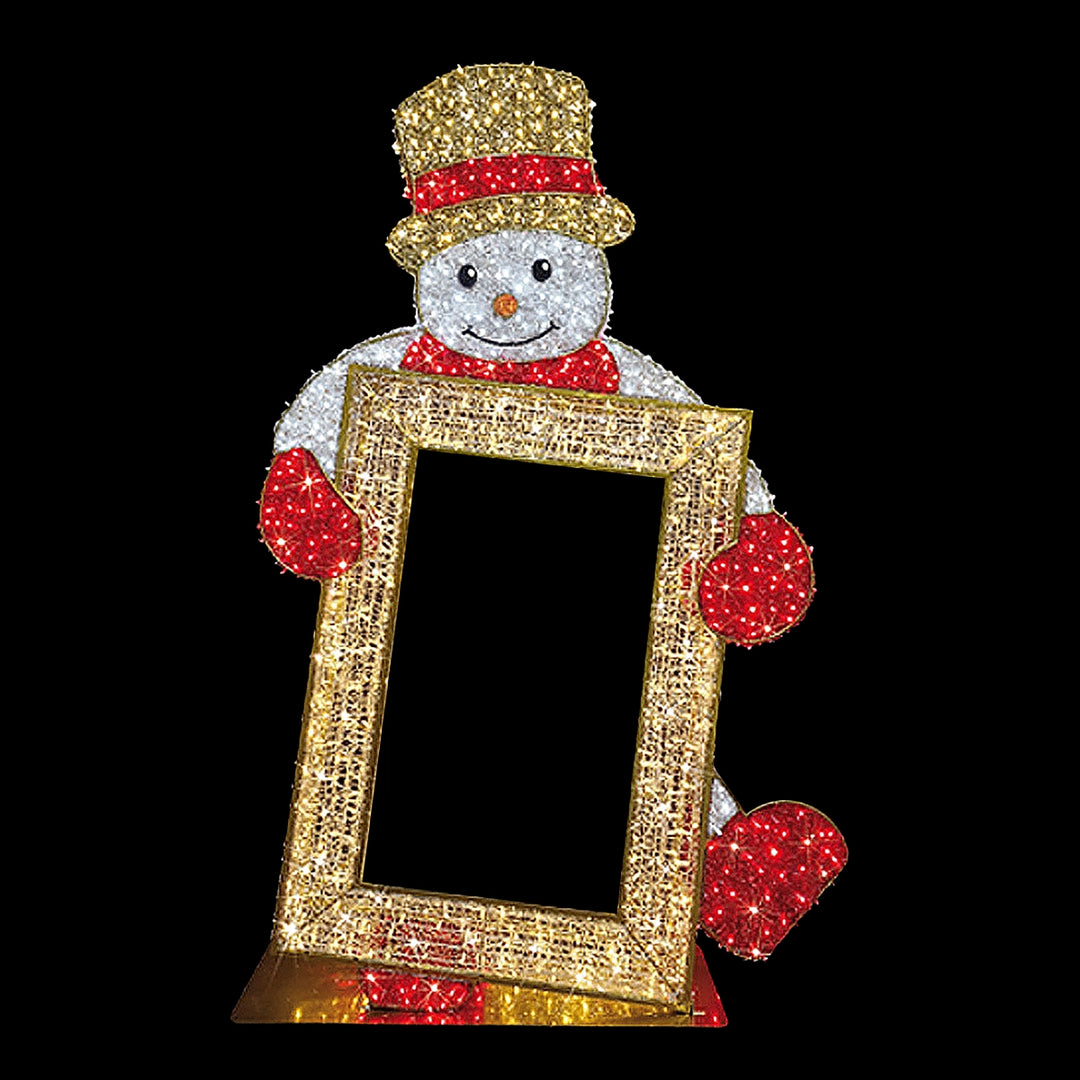 2D Snowman w/ WW Tophat Holding Netted Frame Photo Op 10.5'
