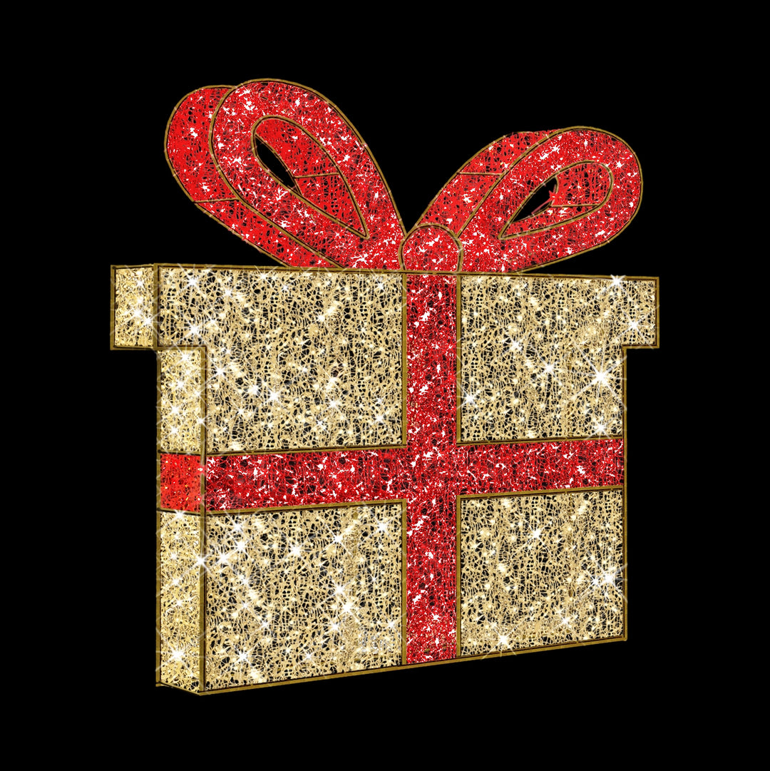 3D Gift Box, Gold/Red, WW LED, Medium