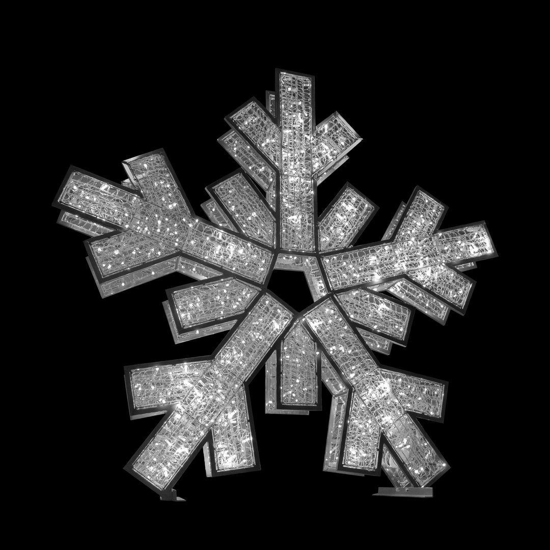 3D Silver 2 Sided Snowflake, CW LED Lights, Medium 6.5'