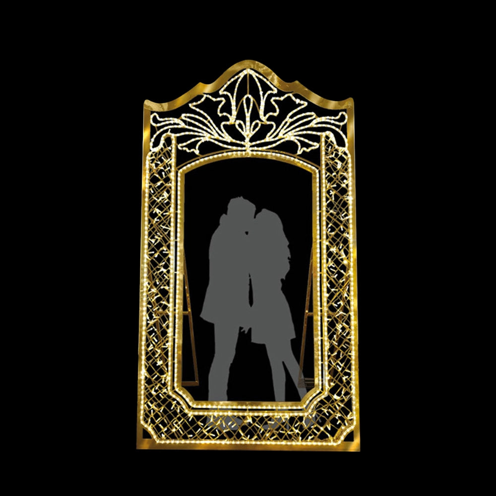 2D Frame Photo Op, Gold, Warm White (WW) LED Lights, 8.9'