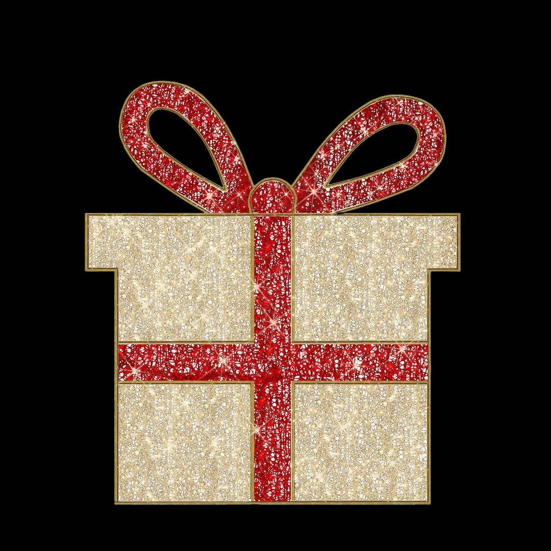 2D Gift Box, Gold/Red, WW LED, Medium 6.5'
