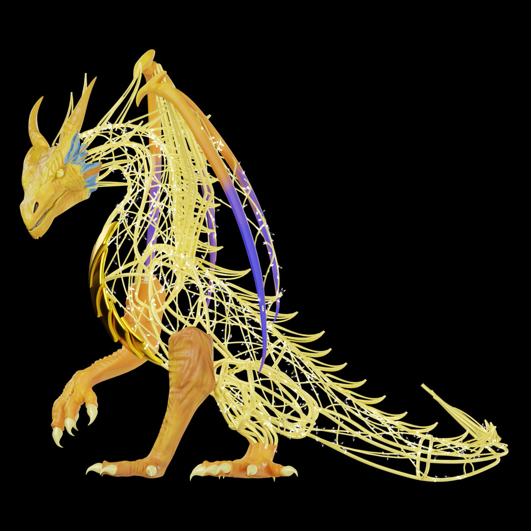 Illuminated Golden Dragon Statue