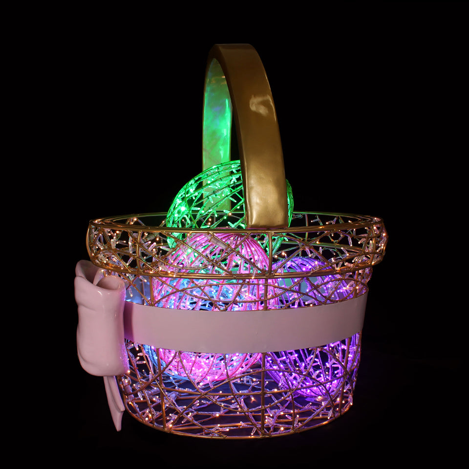 Light Basket with Easter Light Eggs - Multi - Floor standing