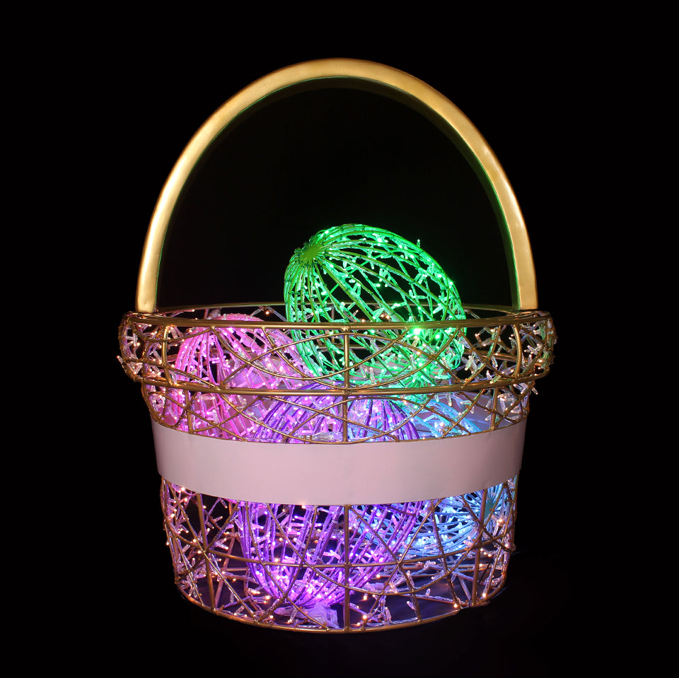 Light Basket with Easter Light Eggs - Multi - Floor standing