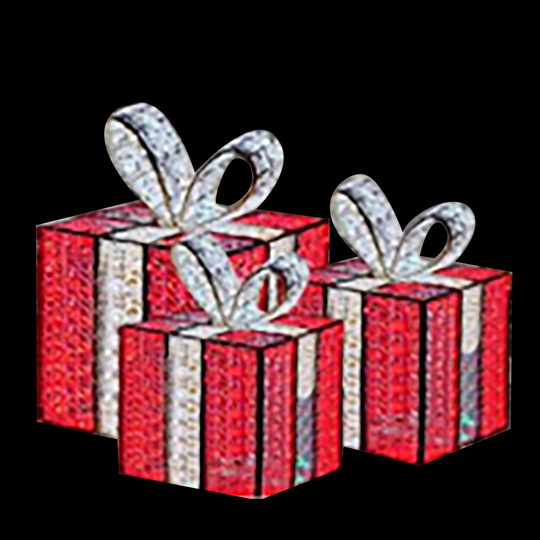 3D Set of Three Gift Box, Red w/White Ribbon, 32", 35", 39"