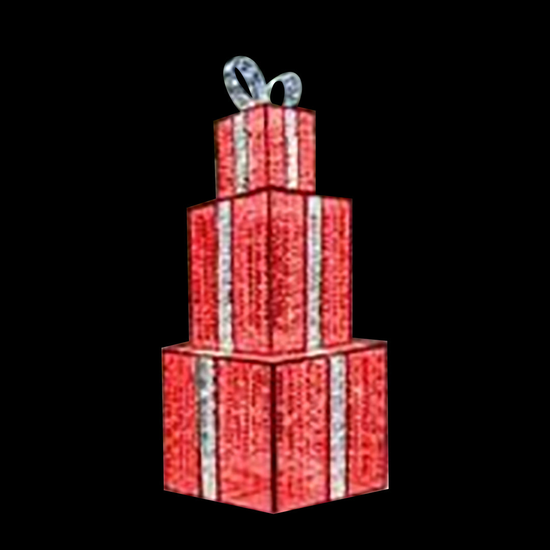 3D Three Stack Gift Box, Red w/White Ribbon