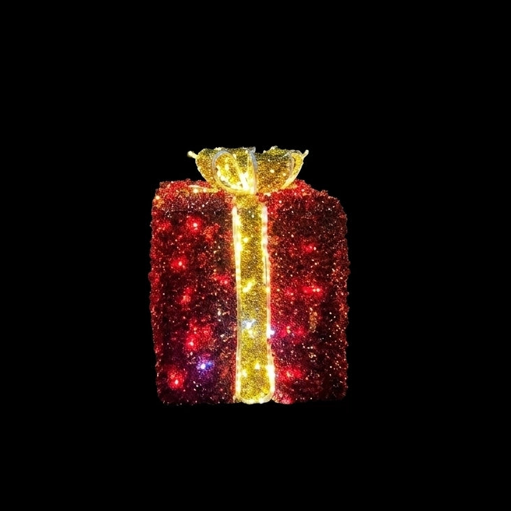 3D LED Gift Box, Red LED w/ Gold Ribbon WW Lights