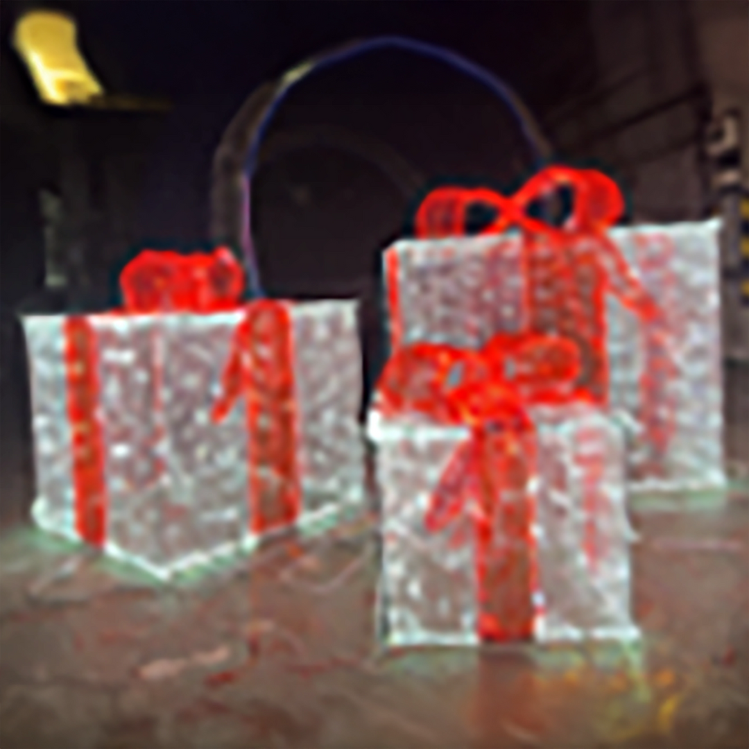3D LED Gift Box, White w/ Red Ribbon, 35"