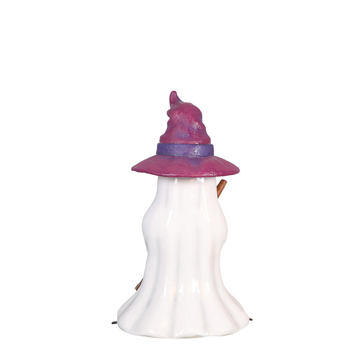a ghost witch girl holding a broom side view