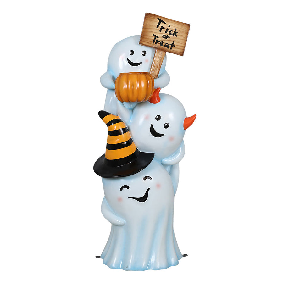 three stacked ghost trick or treat halloween sign